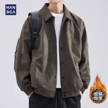 hansca麂皮绒翻领夹克男2025春秋季新款重磅美式复古潮牌休闲外套商品大图