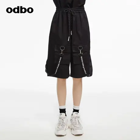 odbo/欧迪比欧街潮织带工装五分裤女夏季2024新款纯棉抽绳五分裤商品大图