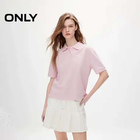ONLY奥莱夏季精致刺绣POLO领落肩直筒短款T恤女图片