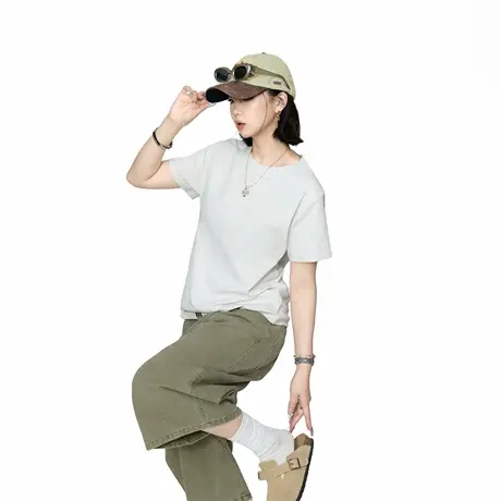 2025夏季新款正肩修身纯色短款短袖T恤女美式ins辣妹风半袖上衣图片