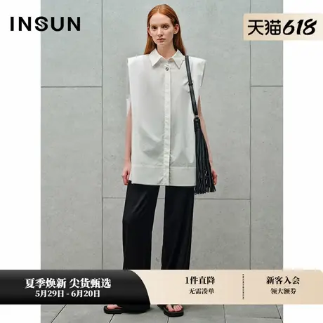 INSUN恩裳秋季简洁宽肩无袖纯棉衬衫图片