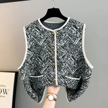撞色国风开衫马甲针织女2025秋季新款设计感显瘦坎肩小香风背心潮商品大图