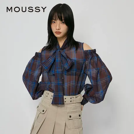 MOUSSY 夏季新品怀旧复古港风格纹领结衬衫女028HAZ30-0601图片