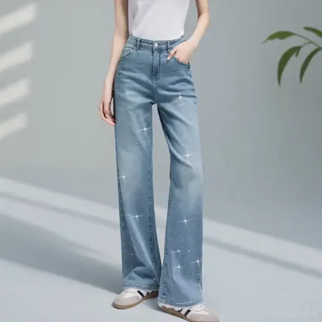 【星星裤】娅丽达宽松阔腿牛仔裤女2025新款夏季轻薄拖地直筒裤子商品大图