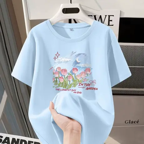 KWV真维斯女士纯棉短袖t恤女2025新款爆款宽松多巴胺穿搭上衣女夏商品大图