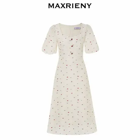 【奥莱】MAXRIENY小红心连衣裙复古提花泡泡袖图片