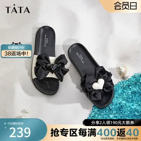 Tata他她蝴蝶结拖鞋夏季外穿ins仙女风一字凉拖商场奥莱YNT02BT2商品大图