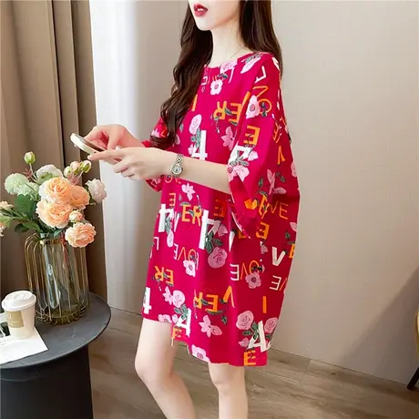 短袖女2024夏新款t恤宽松韩版小众设计感宽松中长款大码女装上衣商品大图