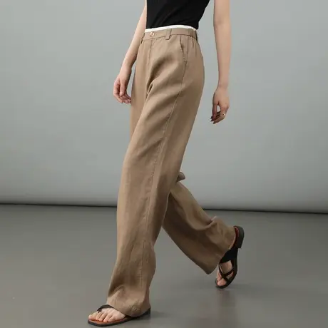 天丝亚麻阔腿裤女2025新款夏季薄款女裤高腰休闲直筒长裤显瘦裤子图片