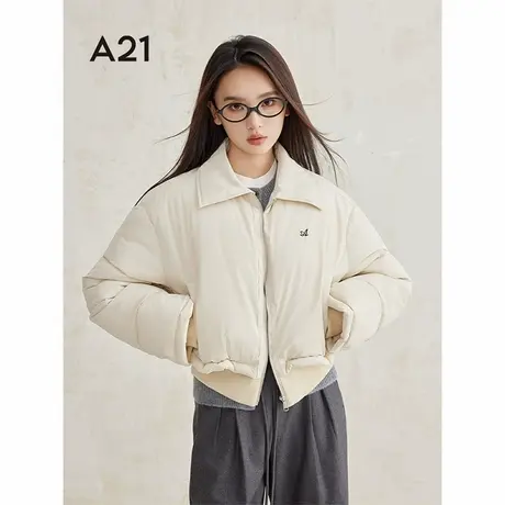 A21女装短款加厚棉衣2024冬季新款简约慵懒风蝙蝠袖宽松翻领棉服图片