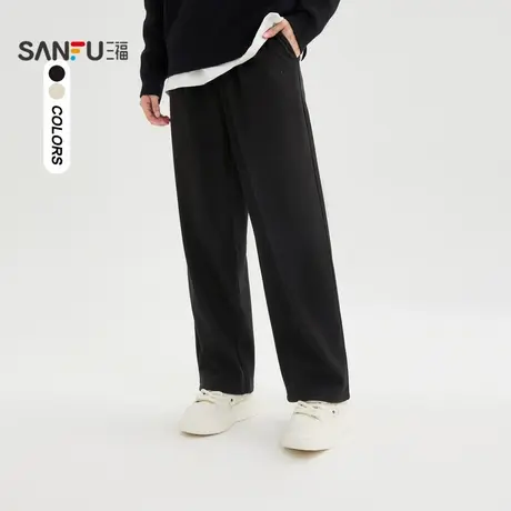三福2024冬季新款休闲裤男云朵裤宽松直筒裤子针织卫裤长裤493979商品大图