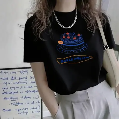 半高领纯棉夏季短袖t恤女2025新款显瘦百搭中领体恤内搭打底上衣商品大图