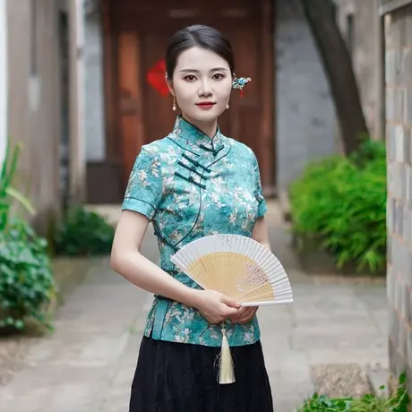 筠雅夏季新款中国风古典唐装上衣女修身显瘦夏日新中式穿搭24J226商品大图