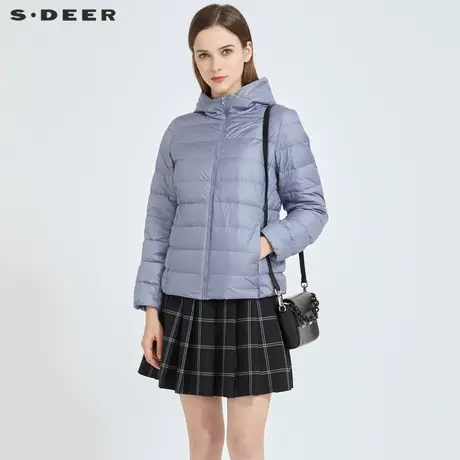 sdeer圣迪奥冬季女装时尚高领连帽轻薄纯色短款羽绒服S20482487商品大图