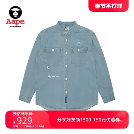 Aape男装春秋猿人徽章字母刺绣休闲简约宽松牛仔长袖衬衫8472XXM商品大图