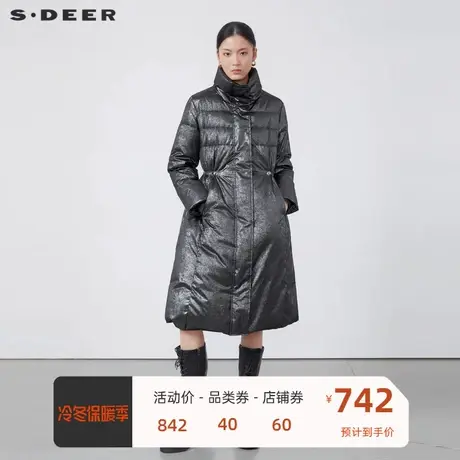 sdeer圣迪奥女装高领收腰亮面长款羽绒服S224Z2415🛢商品大图