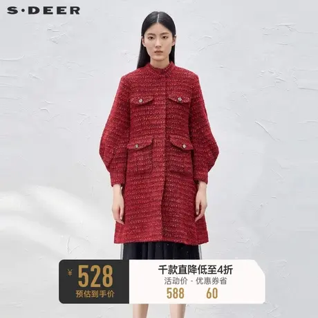 sdeer圣迪奥女装小香风立领泡泡袖长款羽绒服S224Z2428📥商品大图