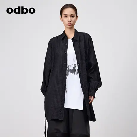 odbo/欧迪比欧休闲气质格纹衬衫女夏季新款宽松显瘦立体感衬衣图片