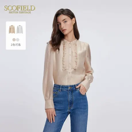 Scofield女装法式褶皱荷叶领衬衫泡泡袖上衣2025夏季新品商品大图