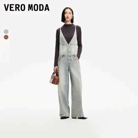Vero Moda奥莱牛仔背带裤女2025早春新款细吊带阔腿休闲百搭宽松商品大图