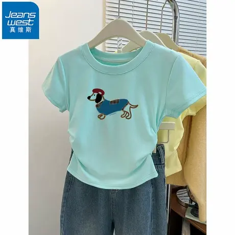 NR真维斯卡通印花正肩短袖t恤女夏季新款修身掐腰显瘦短款上衣潮图片