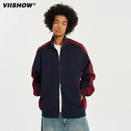 VIISHOW立领棒球服外套2025秋季美式运动风拼接拉链开衫卫衣休闲图片