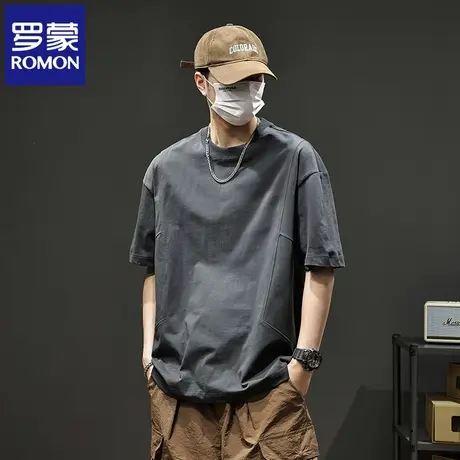 罗蒙重磅纯棉男士短袖T恤衫夏季新款圆领宽松透气时尚百搭上衣N1Z商品大图