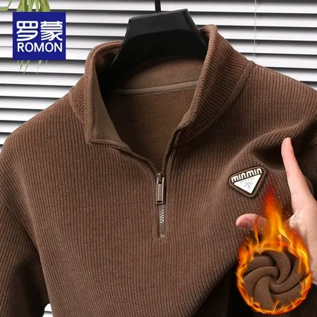 罗蒙男士加绒卫衣冬季2025新款宽松立领拉链加厚保暖休闲上衣男款图片