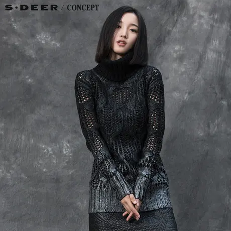 sdeer圣迪奥女装光泽感抽象涂层高领针织S15483552图片