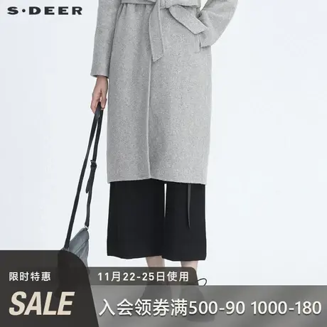 sdeer圣迪奥冬季新品女装复古条纹飘带拼接阔腿长裤S20480821图片