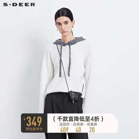 sdeer圣迪奥女装抽绳连帽撞色宽松卫衣针织衫S233Z3579图片