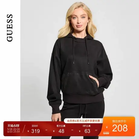GUESS女士日常烫钻logo连帽长袖卫衣-W4BQ09KAUJ2图片