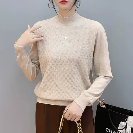 冬季2024年新款半高领针织衫女设计感小众毛衣宽松打底衫秋冬上衣商品大图