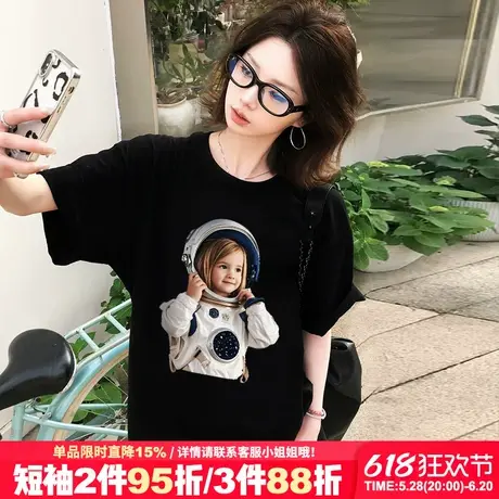 下衣失踪大版宽松黑色短袖t恤女美式街头风小众潮牌重磅半袖上衣商品大图