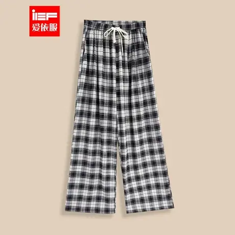 IEF/爱依服裤子2025夏季新款韩版时尚通勤休闲风格子显瘦阔腿裤商品大图