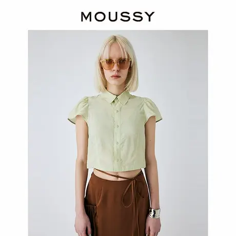 MOUSSY 法式复古甜美飞飞袖翻领短款修身短袖衬衫女010GSA30图片