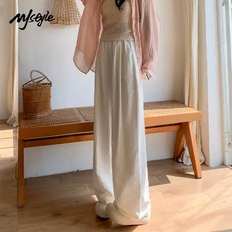 MJ STYLE山本裤阔腿裤女2025夏季显高显瘦拖地裤肌理高腰直筒裤商品大图