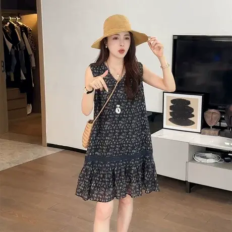 法式v领碎花雪纺无袖连衣裙2025新款今年流行爆款漂亮裙子女夏季商品大图