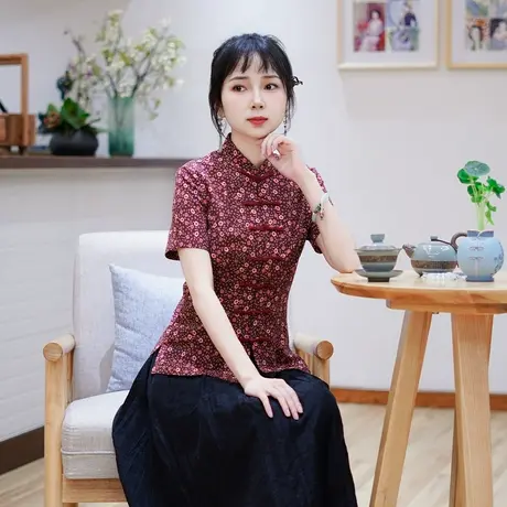 筠雅夏季新款中国风古典唐装上衣女修身显瘦夏日新中式穿搭24J195商品大图