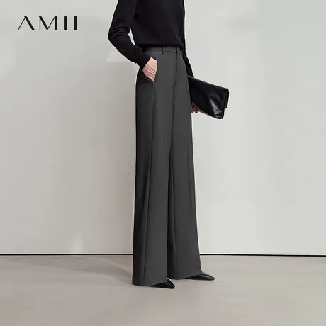 Amii2025秋新款极简纯色通勤风职业装百搭阔腿西裤休闲长裤女商品大图