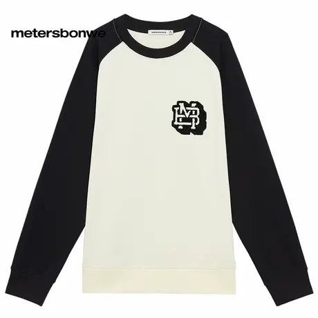 美特斯邦威卫衣男2025秋季新款舒适插肩袖撞色卫衣立体感印花上衣图片