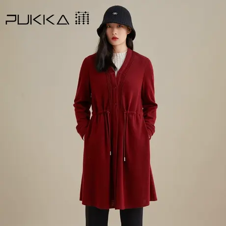 蒲PUKKA 中长款连衣裙女宽松可收腰单排扣连衣裙条纹长袖长裙图片