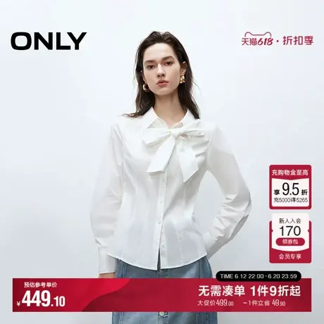 ONLY2025夏季新款精致刺绣气质长袖翻领蝴蝶结正肩收腰衬衫女商品大图