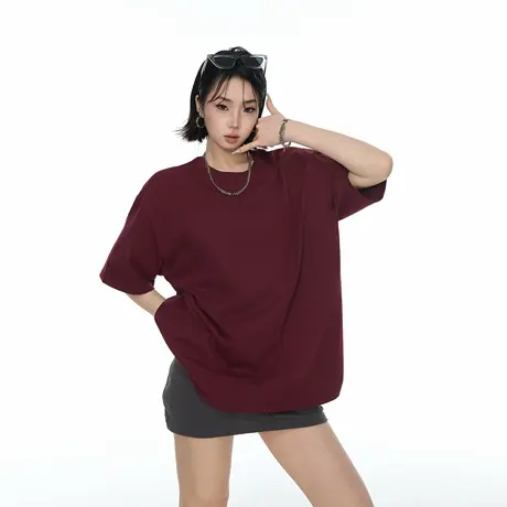 2025夏装新款纯棉纯色宽松T恤男女同款半袖ins风潮牌浅色短袖上衣图片