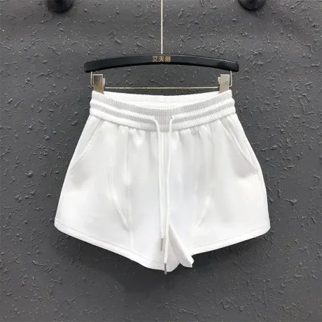 美式2025夏季新款松紧腰休闲短裤女白色洋气百搭运动A字阔腿热裤商品大图