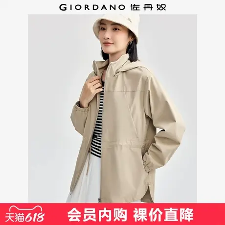 佐丹奴风衣外套女户外防风可卸帽收腰中长款运动休闲夹克05374670商品大图