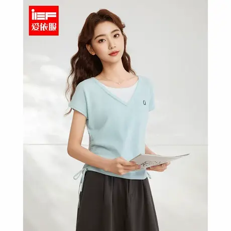 IEF/爱依服2025春夏新款韩版文艺知性通勤气质假两件设计毛织上衣图片
