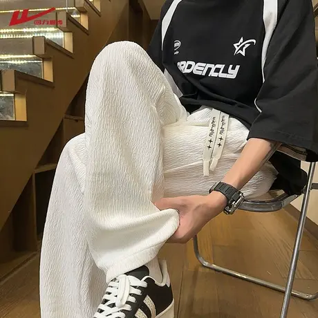 回力肌理感冰丝裤子男士2025新款夏薄款直筒裤男生宽松阔腿休闲裤图片