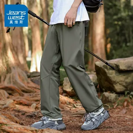 KZH真维斯户外登山休闲裤男夏季薄款宽松直筒裤潮流阔腿工装长裤商品大图