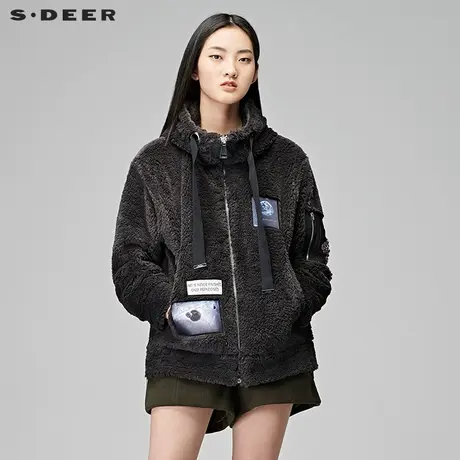 sdeer圣迪奥2018冬装贴布装饰飘带绒毛短款卫衣S17482217图片